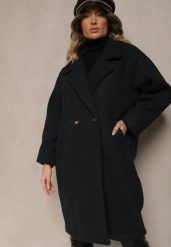 Granatowy Dwurzędowy Płaszcz Oversize z Wełną Spolete. Niebieskie płaszcze damskie Renee, bez wzorów, z wełny, eleganckie, bez kaptura. Za 289.99 zł.