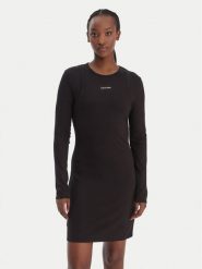 Calvin Klein Jeans Sukienka dzianinowa LV047E219G Czarny Slim Fit. Czarne sukienki damskie Calvin Klein Jeans, s, bez wzorów, z dzianiny, bez kołnierzyka, bez ramiączek. Za 409.99 zł.