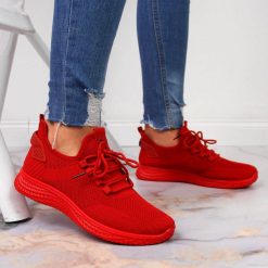 Buty sportowe siatkowe lekkie czerwone News 3634. Czerwone obuwie sportowe damskie NEWS, bez wzorów, z gumy. Za 149.99 zł.