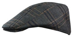 Kaszkiet Jesienno-Zimowy z Dodatkiem Wełny, Popielato-Pomarańczowy w Kratkę z Gumką - Pako Jeans. Szare czapki i kapelusze męskie Pako Jeans, na jesień, bez wzorów, z jeansu. Za 65.00 zł.