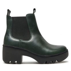 Sztyblety Fly London. Zielone botki damskie Fly London, bez obcasa, na słupku, bez zapięcia. Za 529.99 zł.