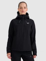 4F Kurtka softshell wiatroodporna membrana 8000 damska - czarna M. Czarne kurtki damskie 4f, m, bez wzorów, z softshellu, bez kaptura. Za 299.99 zł.