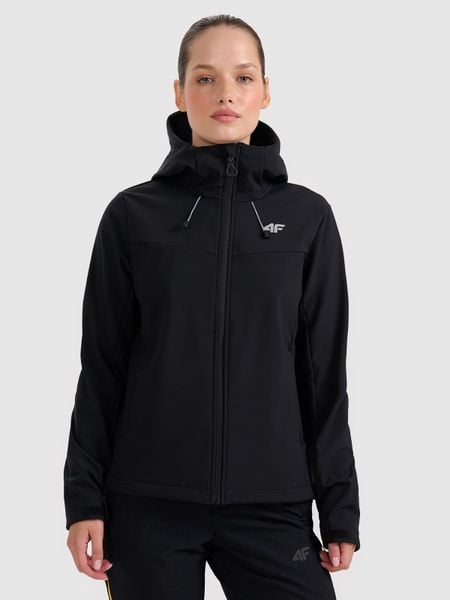 4F Kurtka softshell wiatroodporna membrana 8000 damska - czarna M. Czarne kurtki damskie 4f, m, bez wzorów, z softshellu, bez kaptura. Za 299.99 zł.