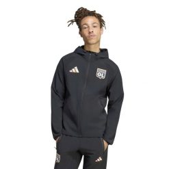 Kurtka dresowa OL 2026/27. Czarne kurtki męskie Adidas, m, bez wzorów, z dresówki, do piłki nożnej. Za 388.00 zł.