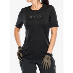 Koszulka rowerowa damska Fox Ranger Tru Dri SS Jersey. Czarne koszulki sportowe damskie FOX, bez wzorów, z jersey, bez kołnierzyka, bez ramiączek, rowerowe. Za 252.99 zł.
