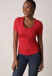 Czerwony Prążkowany T-shirt Ozdobiony po Bokach Marszczeniem Nedisa. Czerwone bluzki damskie Born2be, m, bez wzorów, z jeansu, bez kołnierzyka, bez ramiączek. Za 49.99 zł.