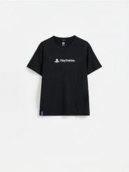 T-shirt Playstation - czarny. Czarne t-shirty męskie Reserved, l, bez wzorów, z bawełny, bez kołnierzyka. Za 79.99 zł.