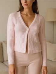 Sweter zapinany na guzik - różowy. Czerwone swetry damskie Sinsay, l, bez wzorów, bez kołnierzyka, bez ramiączek, bez kaptura. Za 39.99 zł.