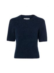 Samsøe Samsøe sweter z krótkim rękawem wykonany z wełny alpaki - Sajeanne Kobiety niebieski, XL. Niebieskie swetry damskie Samsøe & Samsøe, xl, bez wzorów, z wełny, klasyczne, bez kołnierzyka, bez ramiączek, krótkie, bez kaptura. Za 379.95 zł.