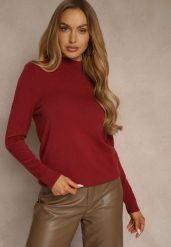 Bordowy Casualowy Sweter z Półgolfem w Minimalistycznym Stylu Seorienne. Czerwone swetry damskie Renee, l, bez wzorów, casualowe, bez kołnierzyka, bez ramiączek, długie, bez kaptura. Za 59.99 zł.