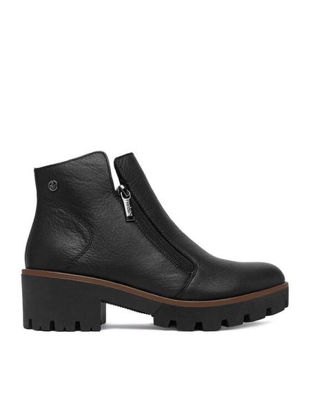 Rieker Botki CEO-79254-00 Czarny. Czarne botki damskie Rieker, ze skóry, bez obcasa, na płaskiej podeszwie, bez zapięcia. Za 429.99 zł.