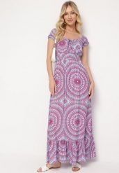 Niebiesko-Różowa Wiskozowa Sukienka o Rozkloszowanym Kroju z Wiązaniem przy Dekolcie i Gumką w Talii Wicia. Niebieskie sukienki damskie Born2be, na co dzień, na lato, l, bez wzorów, z wiskozy, eleganckie, bez kołnierzyka, bez ramiączek, maxi, rozkloszowane. Za 69.99 zł.