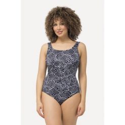 Damskie Kostium kąpielowy linie bez miękkich miseczek pas pod biustem. Czarne kostiumy jednoczęściowe damskie Ulla Popken, plus size, bez wzorów, z elastanu, sportowe, plus size. Za 199.99 zł.