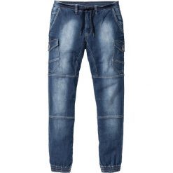 Dżinsy bez zamka w talii Slim Fit Tapered bonprix niebieski "stone used". Jeansy męskie marki Giacomo Conti. Za 79.99 zł.