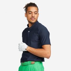 Koszulka polo do golfa z krótkim rękawem męska Inesis WW900. Niebieskie koszulki polo męskie INESIS, l, bez wzorów, z elastanu, bez kołnierzyka, bez ramiączek, na golfa. Za 59.99 zł.
