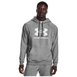 Bluza fitness męska Under Armour Rival Fleece Logo HD. Szare bluzy sportowe męskie Under Armour, m, bez wzorów, z kapturem, na fitness i siłownię. Za 299.99 zł.