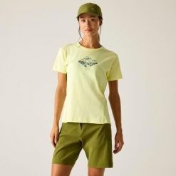 Damska koszulka z krótkim rękawem i grafiką Tranquility III. Żółte t-shirty damskie Dare 2b, bez wzorów, z bawełny, bez kołnierzyka. Za 139.99 zł.