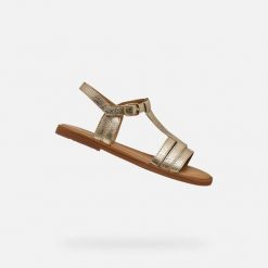 Sandały GEOX J SANDAL KARLY Złoty. Szare sandały damskie Geox, bez wzorów, ze skóry, bez obcasa, bez zapięcia. Za 256.05 zł.