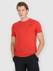 4F Koszulka trekkingowa z wełną merino męska - czerwona XL. Czerwone t-shirty męskie 4f, m, bez wzorów, z materiału, bez kołnierzyka. Za 199.99 zł.