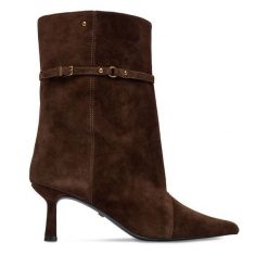 Botki GINO ROSSI. Brązowe botki damskie Gino Rossi, bez obcasa, na szpilce, bez zapięcia. Za 399.99 zł.