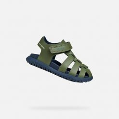Sandały GEOX B SANDAL FUSBETTO BO Zielony. Niebieskie sandały męskie Geox, z syntetyku, bez zapięcia. Za 189.99 zł.