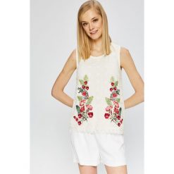 Desigual - Top. Szare topy damskie Desigual, z bawełny, z okrągłym kołnierzem, bez rękawów. W wyprzedaży za 199.90 zł.