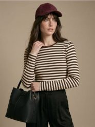 Bawełniana koszulka z długim rękawem w paski - kremowy. Białe t-shirty damskie Sinsay, l, bez wzorów, z bawełny, bez kołnierzyka. Za 19.99 zł.