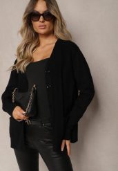 Czarny Kardigan z Dodatkiem Bawełny Ozdobiony Tłoczeniami i Kieszeniami Mavalin. Czarne kardigany damskie Renee, l, bez wzorów, z bawełny, eleganckie, długie. Za 79.99 zł.