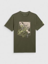 4F T-shirt regular z nadrukiem męski - khaki M. Brązowe t-shirty męskie 4f, m, bez wzorów, z bawełny, bez kołnierzyka. Za 69.99 zł.
