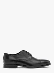 Czarne wizytowe półbuty męskie. Czarne eleganckie półbuty Ryłko, ze skóry, wizytowe, bez zapięcia. Za 429.99 zł.