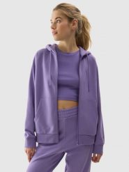 4F Bluza dresowa rozpinana z kapturem damska - fioletowa M. Fioletowe bluzy damskie 4f, l, bez wzorów, z bawełny, z kapturem. W wyprzedaży za 79.99 zł.