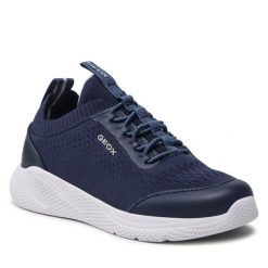 Sneakersy Geox. Niebieskie półbuty chłopięce Geox, bez wzorów, bez zapięcia. Za 169.99 zł.