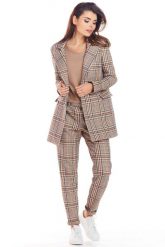 Stylowy Dwurzędowy Żakiet w Kratę - Brązowy. Brązowe żakiety damskie Awama, l, bez wzorów, z elastanu, eleganckie. Za 359.90 zł.