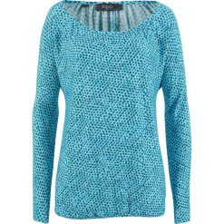 Shirt oversize z nadrukiem, długi rękaw bonprix niebieski topaz z nadrukiem. Bluzki damskie marki bonprix. Za 32.99 zł.