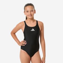 Strój jednoczęściowy pływacki dla dzieci Adidas. Stroje kąpielowe dla dziewczynek Adidas, bez wzorów, z materiału. Za 89.99 zł.