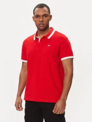 Tommy Jeans Polo DM0DM18313 Czerwony Regular Fit. Czerwone koszulki polo męskie Tommy Jeans, m, bez wzorów, z bawełny, bez ramiączek. Za 329.99 zł.