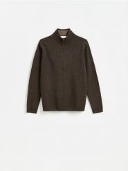Rozpinany sweter z golfem - ciemnobrązowy. Brązowe kardigany męskie Reserved, l, bez wzorów, z dzianiny. Za 149.99 zł.