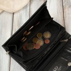 Paolo Peruzzi Klasyczny skórzany portfel damski poziomy duży czarny AL-07-BL. Czarne portfele damskie Paolo Peruzzi, bez wzorów. Za 138.72 zł.