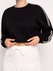 Bluza z dekoracyjnymi lampasami soft touch - czarny. Czarne bluzy damskie Sinsay, l, bez wzorów, z dzianiny, bez kaptura. Za 49.99 zł.