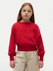Tommy Hilfiger Sweter Pointelle KG0KG09504 Czerwony Relaxed Fit. Czerwone swetry dla dziewczynek Tommy Hilfiger, bez wzorów, z bawełny, bez kołnierzyka, bez ramiączek, bez kaptura. Za 329.99 zł.