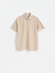 Koszulka polo comfort fit - beżowy. Brązowe koszulki polo męskie Reserved, l, bez wzorów, z dzianiny, bez ramiączek. Za 79.99 zł.