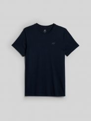4F T-shirt slim gładki męski - granatowy L. Niebieskie t-shirty męskie 4f, l, bez wzorów, z dzianiny, klasyczne, bez kołnierzyka. Za 69.99 zł.