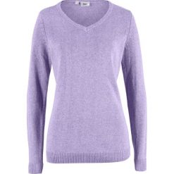 Sweter dzianinowy z dekoltem w serek, z bawełny z recyclingu bonprix jasny fioletowy. Swetry damskie bonprix. Za 27.99 zł.