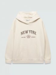 Bluza dziewczęca z kapturem z nadrukiem perłowa bianka 103. Białe bluzy dla dziewczynek Big Star, bez wzorów, z dzianiny, bez ramiączek, z kapturem. Za 119.99 zł.