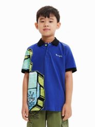 Desigual Polo 23SBLK02 Granatowy Regular Fit. Niebieskie t-shirty dla chłopców Desigual, bez wzorów, z bawełny, bez ramiączek. Za 199.99 zł.