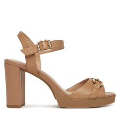 Sandały Geox. Brązowe sandały damskie Geox, bez wzorów, bez obcasa, na słupku, bez zapięcia. Za 409.99 zł.
