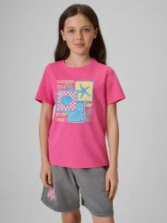 4F T-shirt regular z nadrukiem dziewczęcy - różowy 152 (11-12 lat). Czerwone t-shirty i topy dla dziewczynek 4f, bez wzorów, z bawełny, bez ramiączek. Za 39.99 zł.