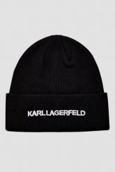 KARL LAGERFELD Czapka zimowa z haftem. Czarne czapki i kapelusze męskie KARL LAGERFELD, na zimę, bez wzorów, z dzianiny, eleganckie. W wyprzedaży za 259.99 zł.