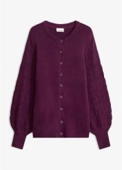 Sweter rozpinany ażurowy. Fioletowe kardigany damskie bonprix, w ażurowe wzory. Za 129.99 zł.