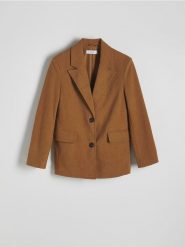 Marynarka oversize z imitacji zamszu - brązowy. Brązowe żakiety damskie Reserved, l, bez wzorów. W wyprzedaży za 109.99 zł.
